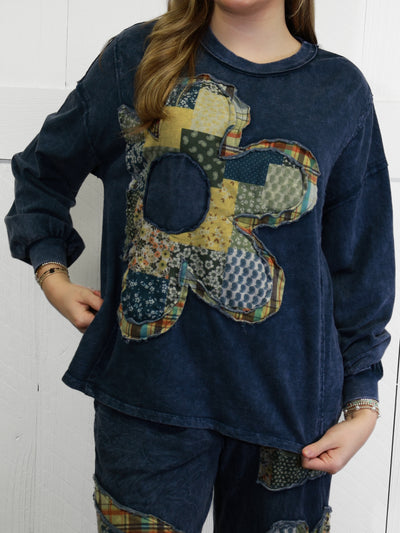 J Her Navy Daisy Patchwork Pant Set