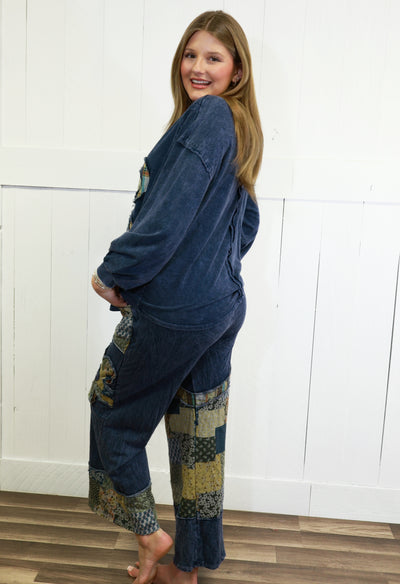 J Her Navy Daisy Patchwork Pant Set