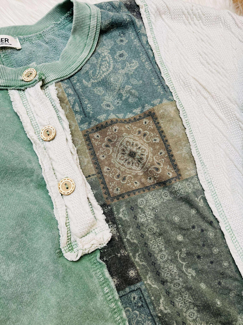 J Her Olive Mixed Patchwork Pant Set