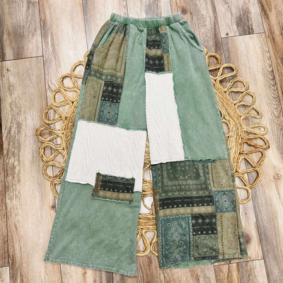 J Her Olive Mixed Patchwork Pant Set