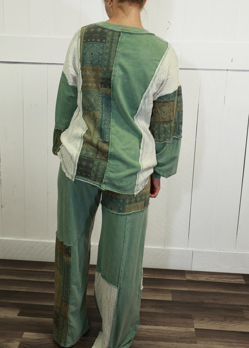 J Her Olive Mixed Patchwork Pant Set