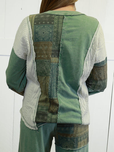 J Her Olive Mixed Patchwork Pant Set