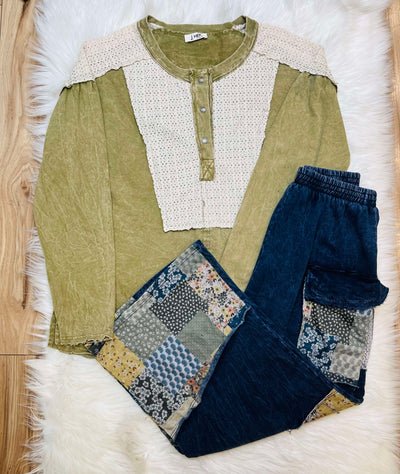J.Her Patchwork Lace top Acid Was Set