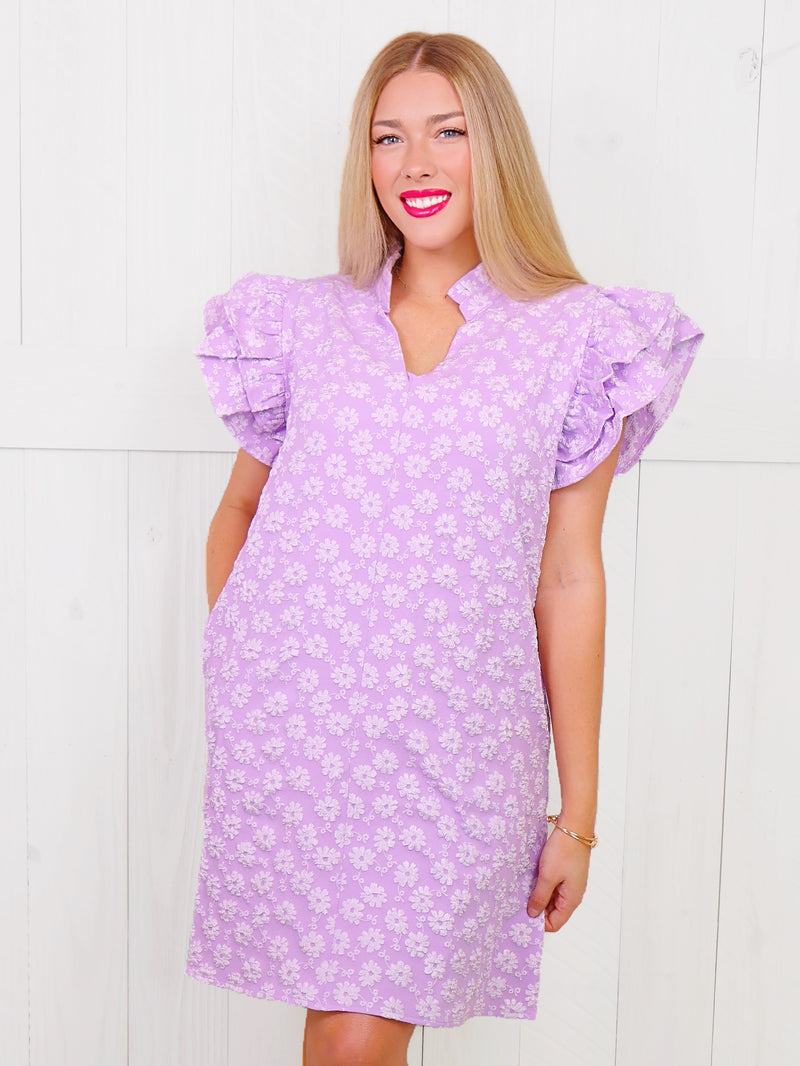 Jodifl Lavender Ruffle Sleeve Dress