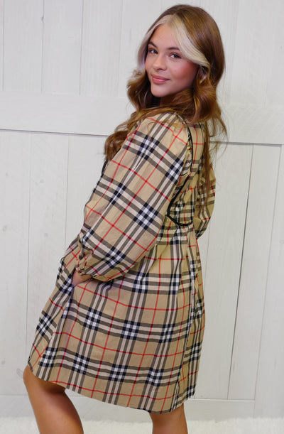 Jodifl Plaid Taupe Dress
