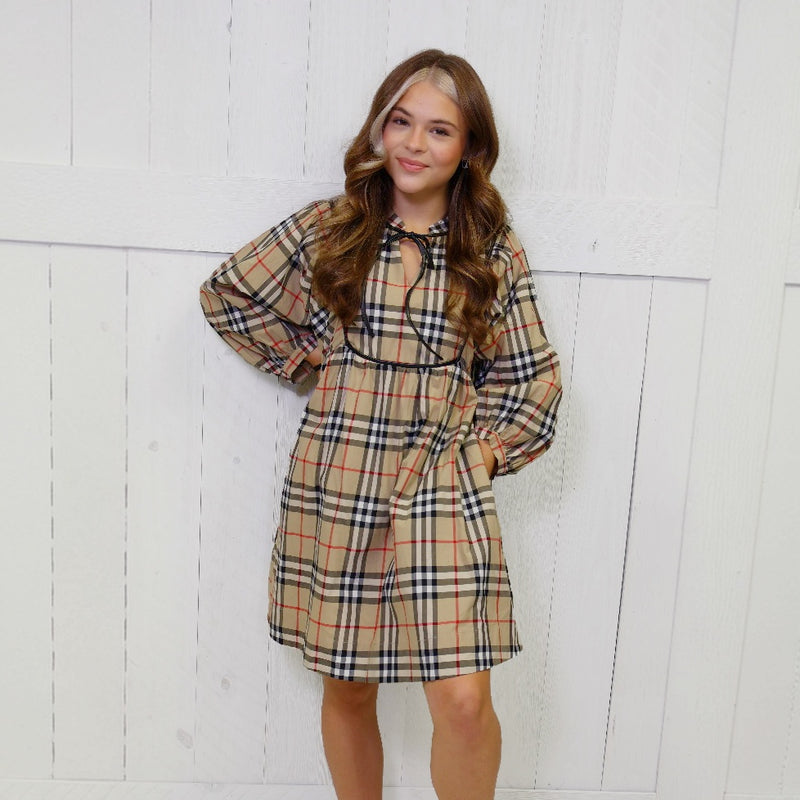 Jodifl Plaid Taupe Dress