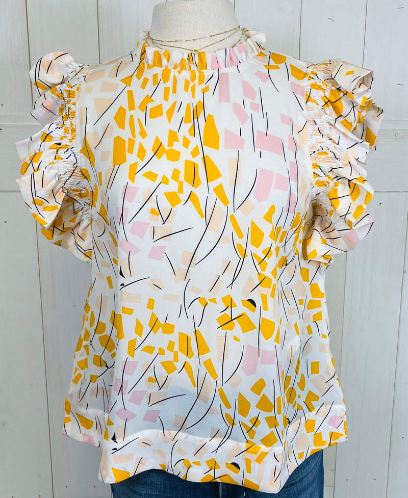 Jodifl Yellow Pink Color Block Blouse Top