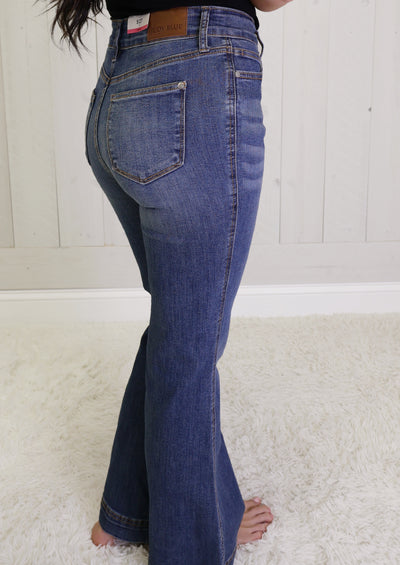 Judy Blue Petite Flare Double Button Jeans 1018