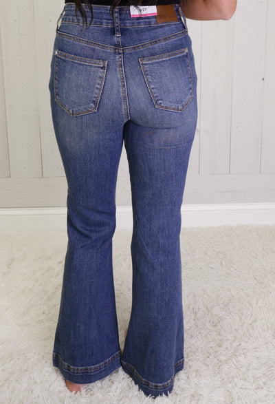 Judy Blue Petite Flare Double Button Jeans 1018
