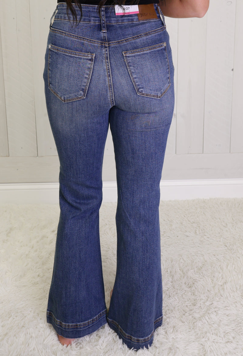 Judy Blue Petite Flare Double Button Jeans 1018