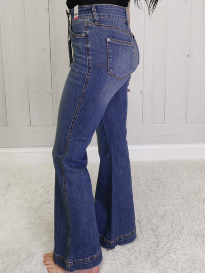 Judy Blue Petite Flare Double Button Jeans 1018