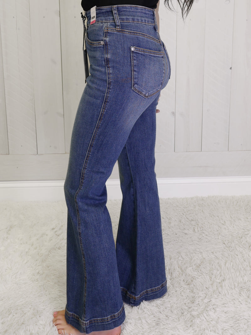 Judy Blue Petite Flare Double Button Jeans 1018