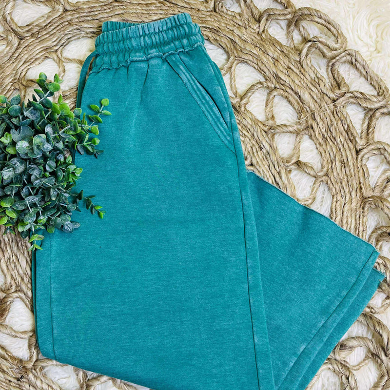 Kelly Green Fleece Palazzo Pants with Pockets