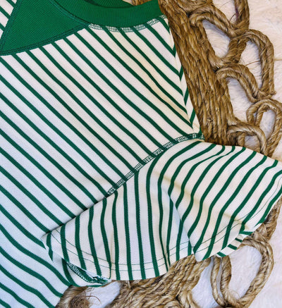 Kelly Green Stripe Ruffle sleeve top