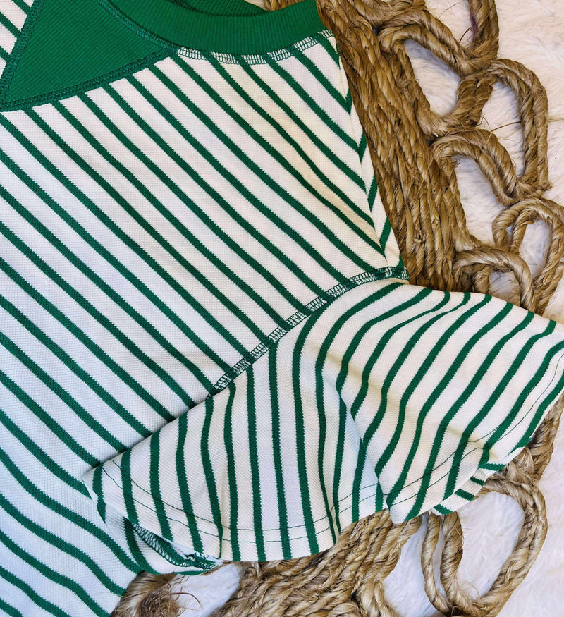 Kelly Green Stripe Ruffle sleeve top
