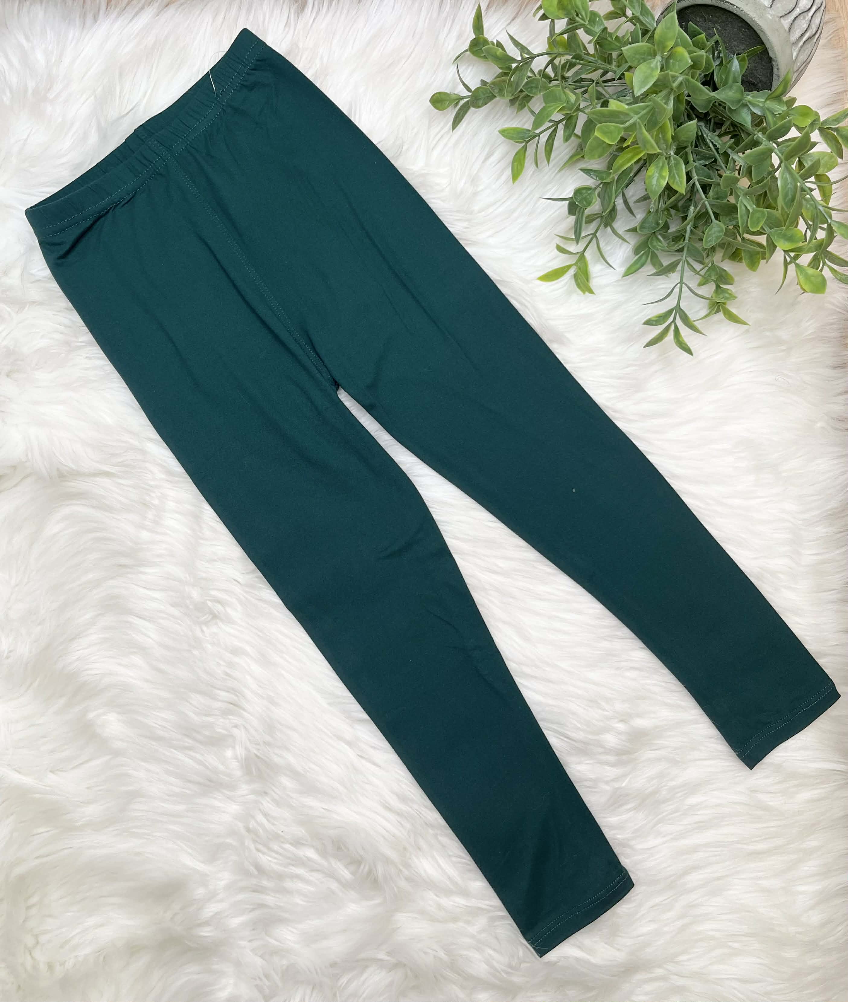 Kids Butter Soft Stretch Leggings- in Color Forest Green
