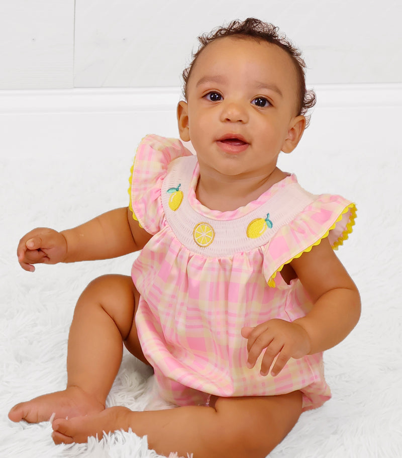 Lemon Smocked Baby Romper