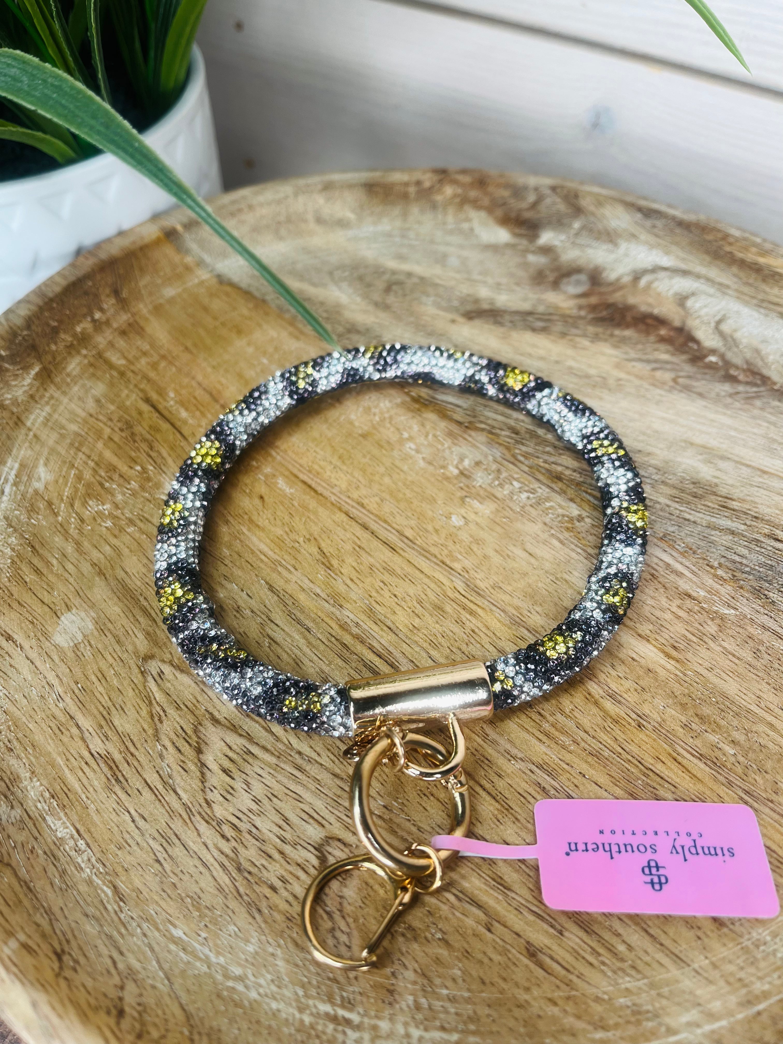 Leopard Print Rhinestone Simply Southern Keychain Bangle