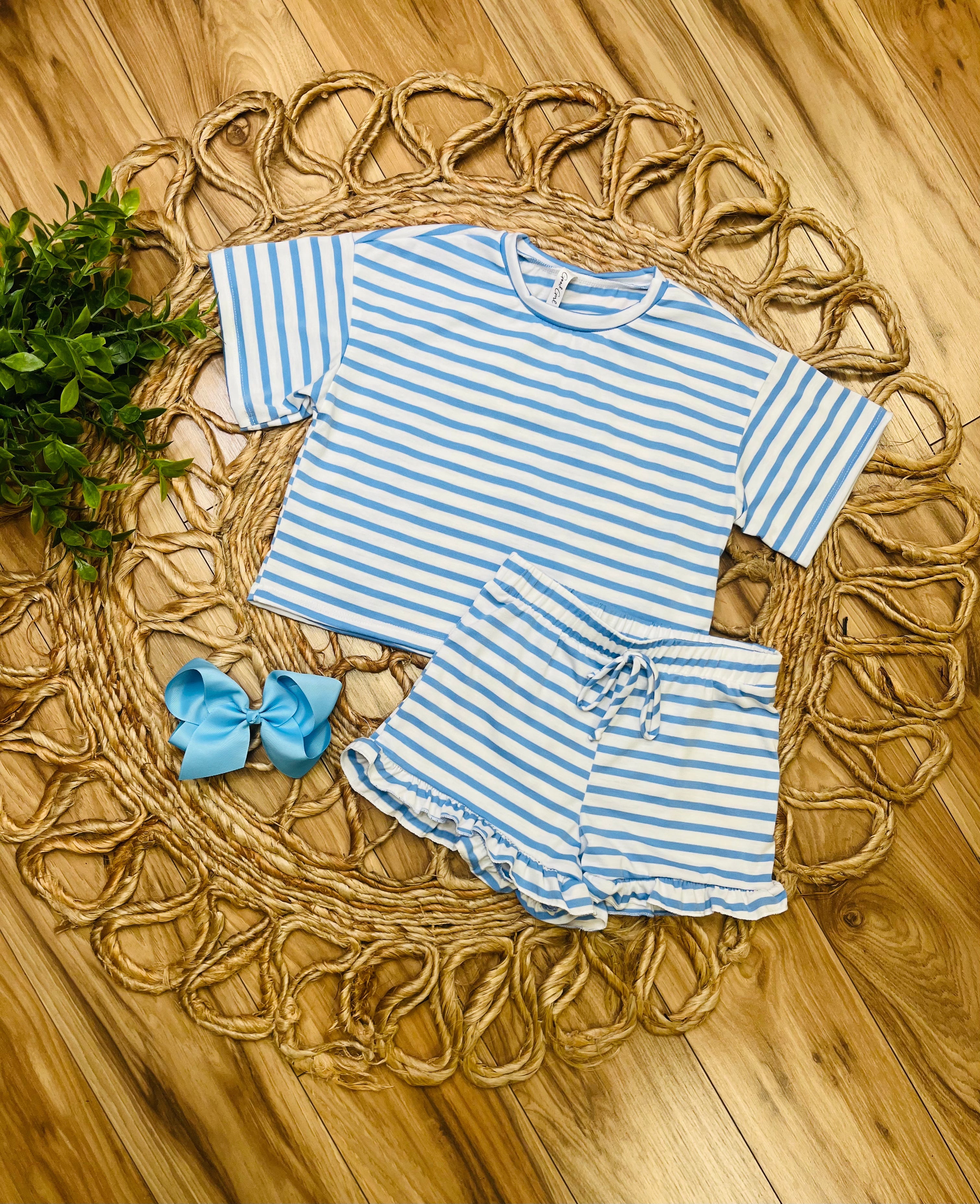 Light Blue Striped Short Set by Good Girls Outfit