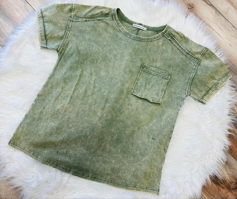 Light Olive Acid Wash Top