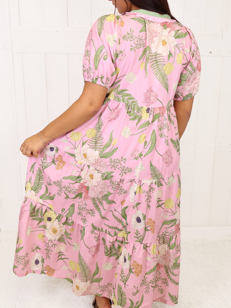 Light Pink Delicate Floral Midi Dress