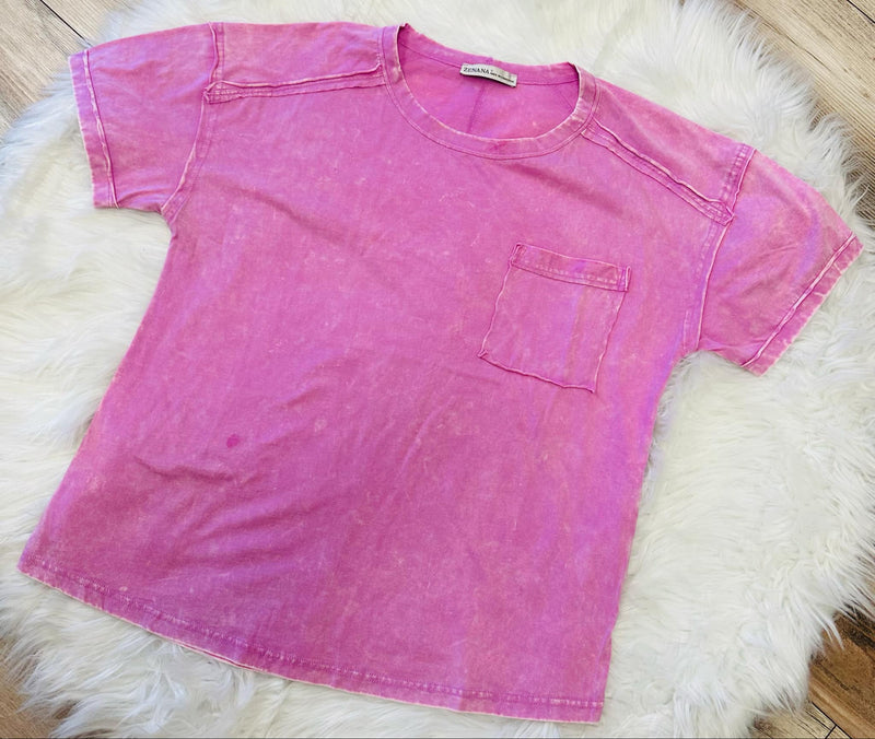 Mauve Acid Wash Pocket top