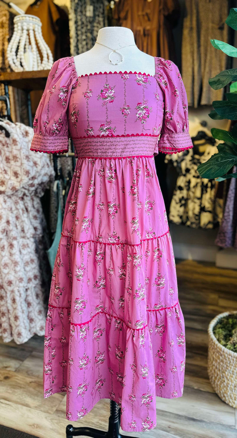 Mauve Coquette Floral Maxi Dress