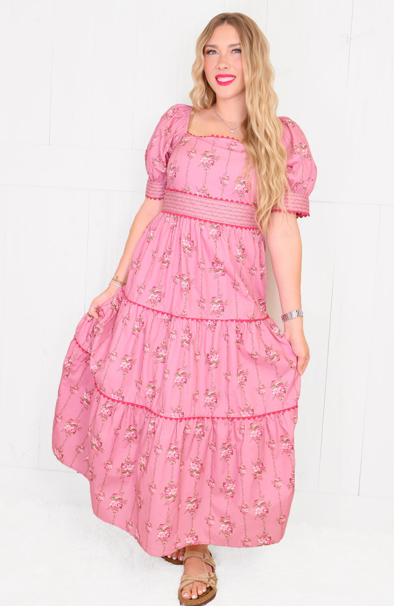 Mauve Coquette Floral Maxi Dress