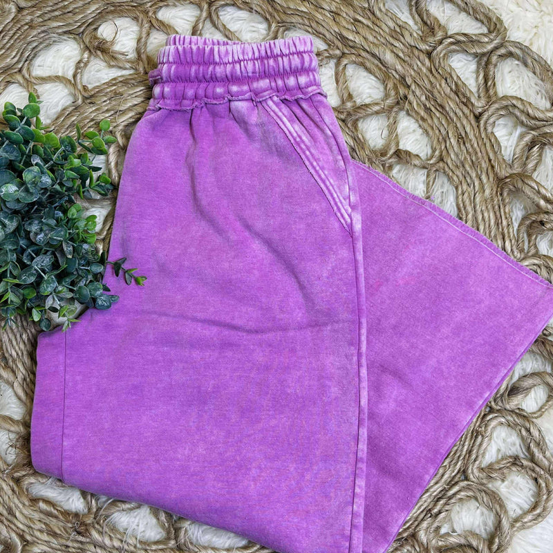 Mauve Fleece Palazzo Pants with Pockets