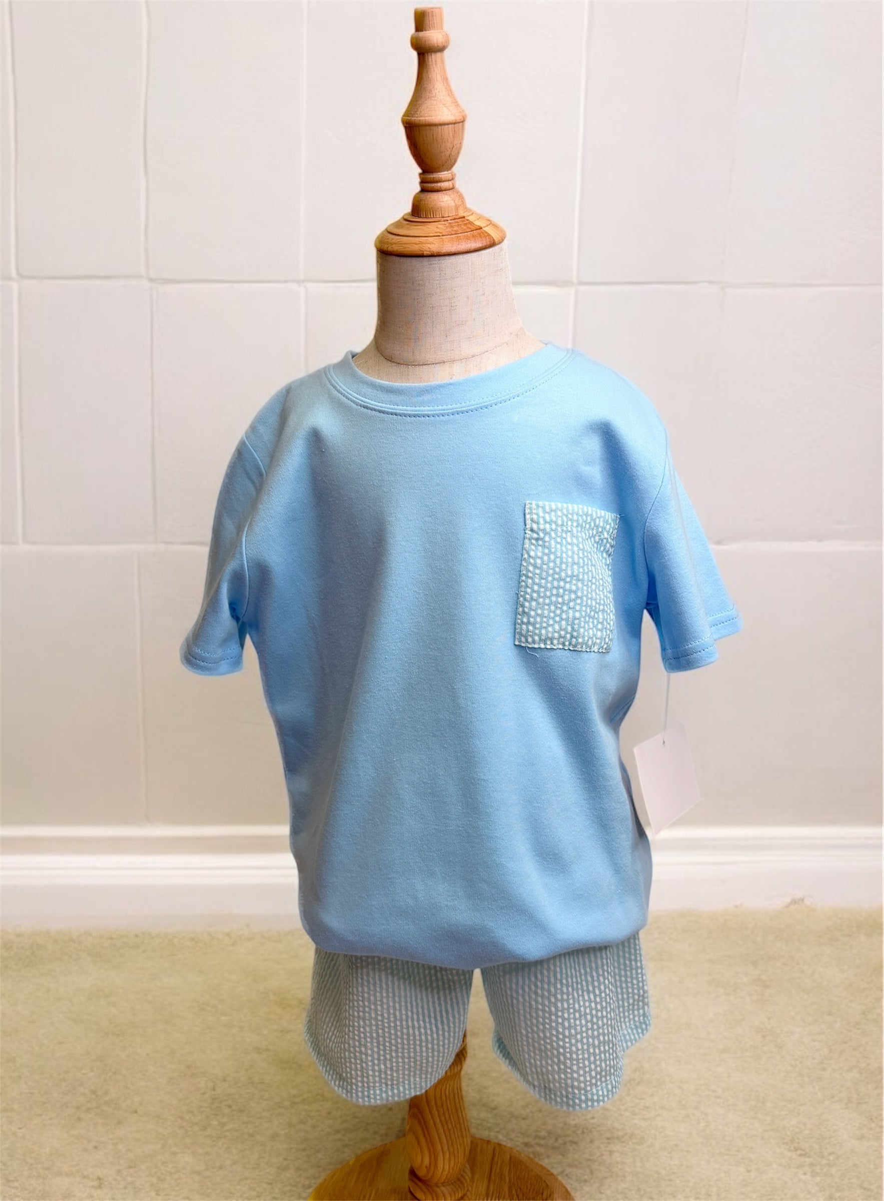 Millie Jay Light Blue Baby Seersucker Short Outfit Boys