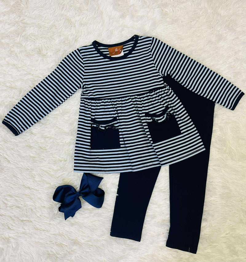 Millie Jay Navy Stripe Set Girls