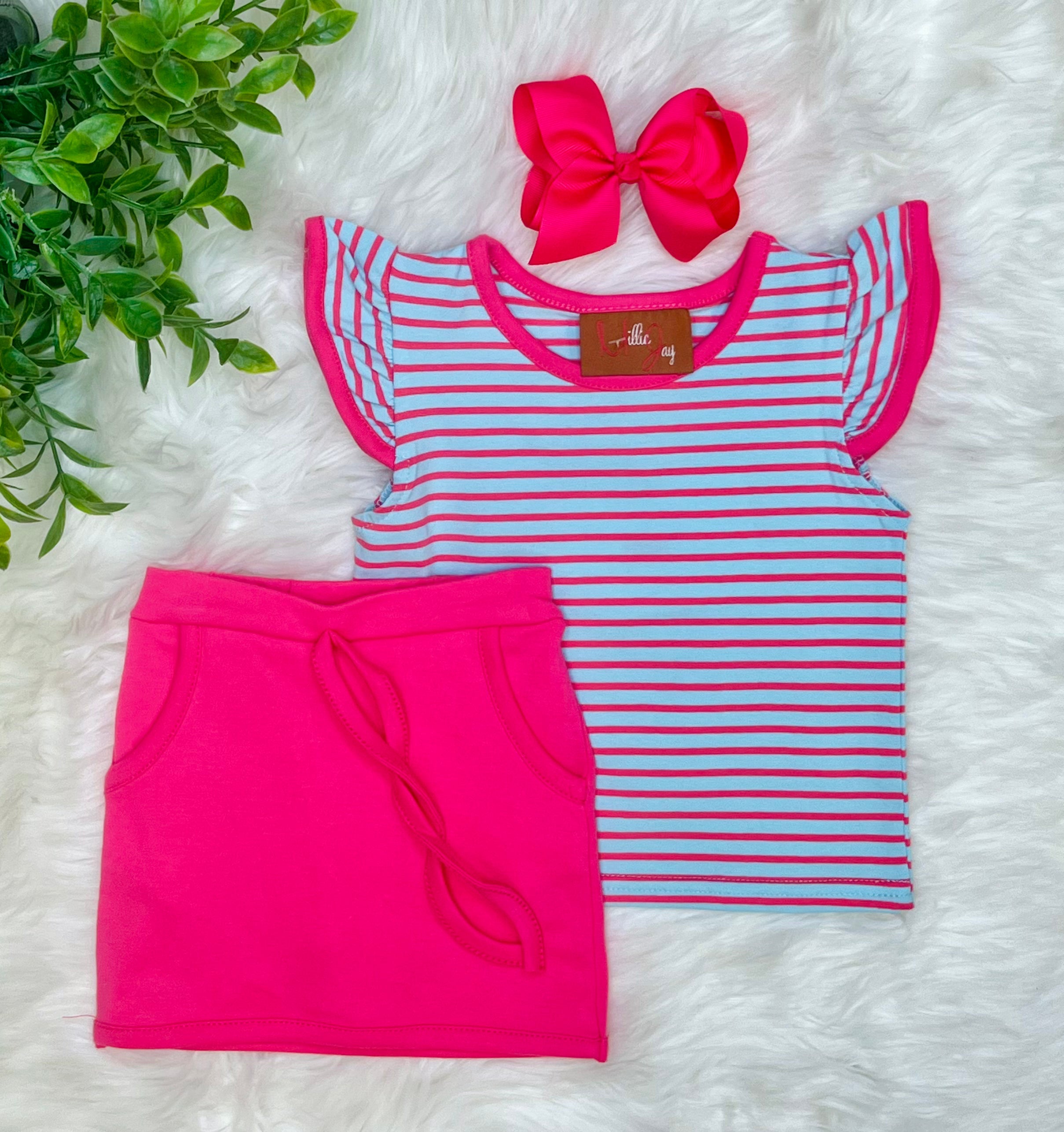 Millie Jay Pink and Aqua Skort Outfit Set Girls