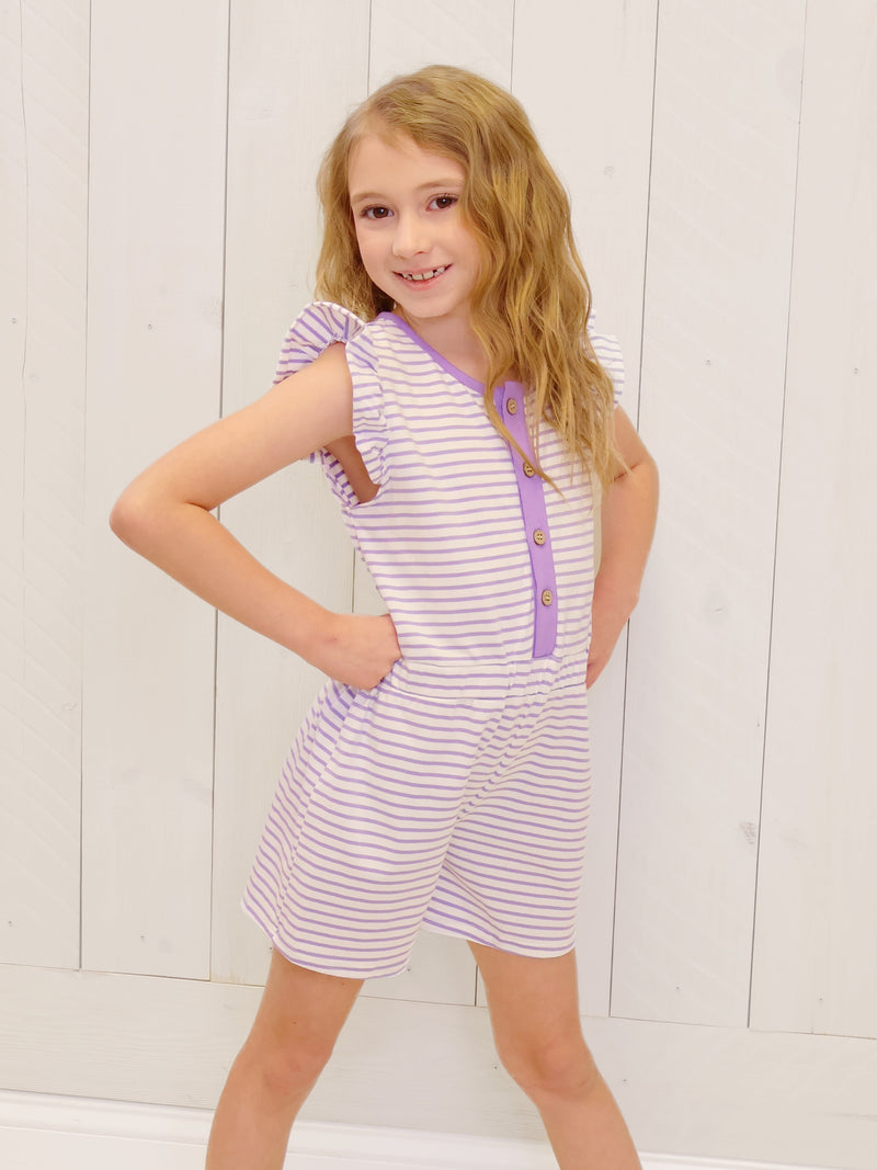 Millie Jay Purple Stripe Romper Girls