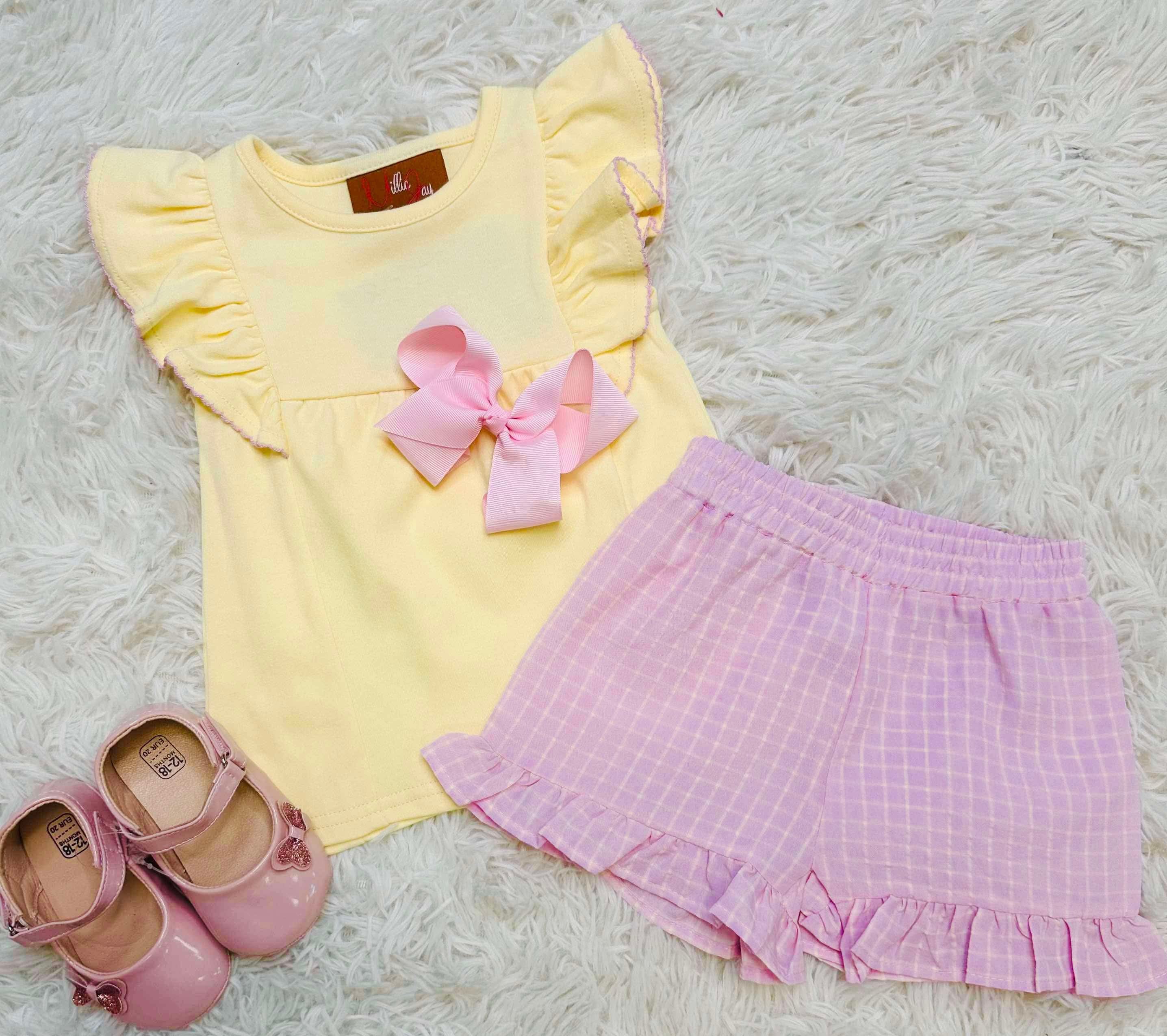 Girls Millie Jay Yellow & Pink Short Outfit Set