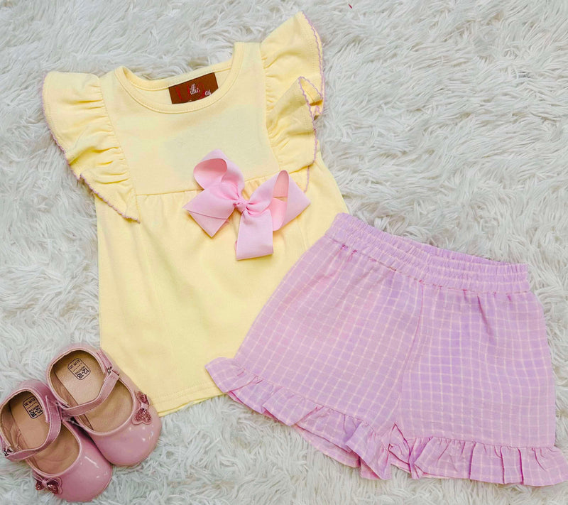 Millie Jay Yellow & Pink Short Set Girls