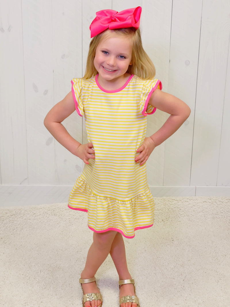 Millie Jay Yellow Striped Dress Girls