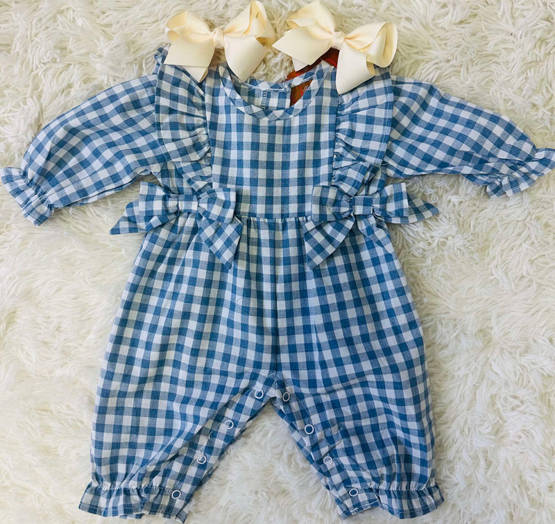 Milly Jay Blue Gingham Bow Romper