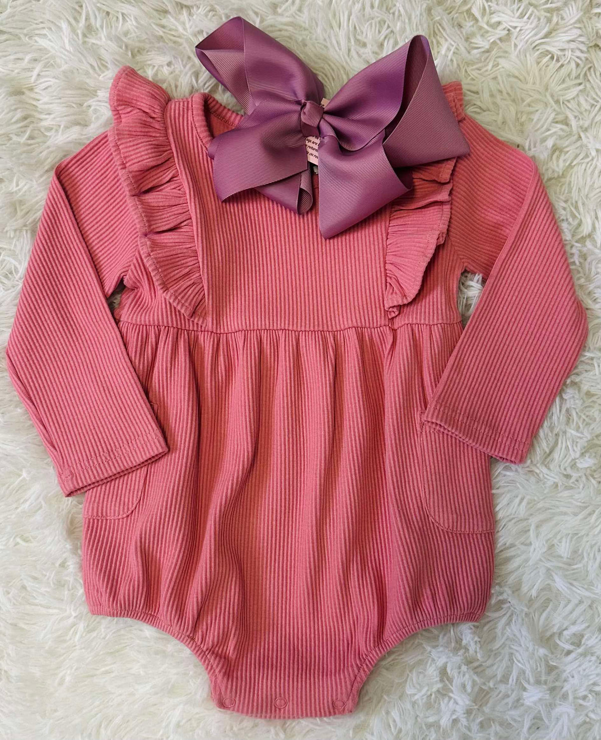 Milly Jay Dark Rose Ribbed Romper Girls