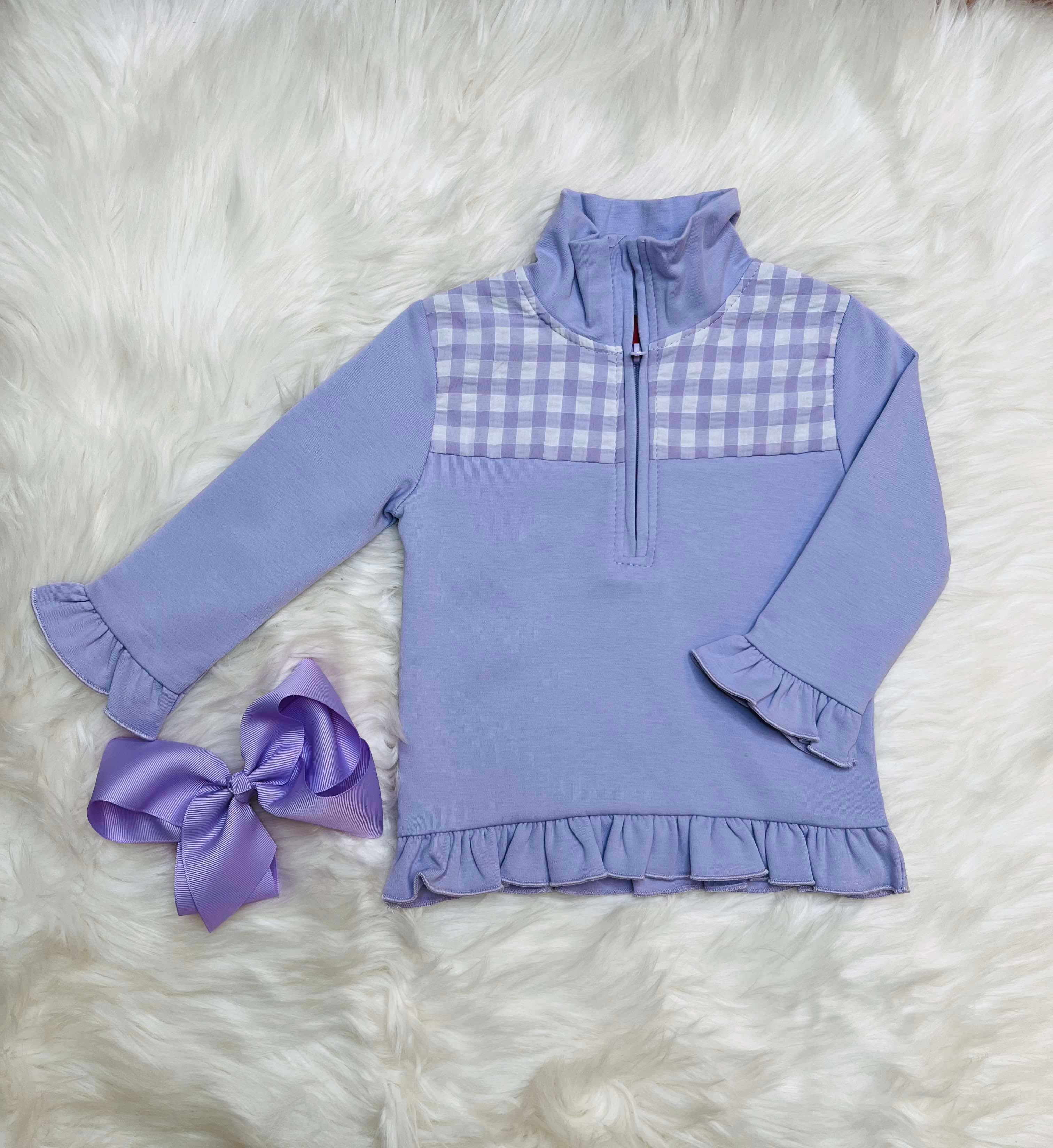 Milly Jay Lavender Gingham Pullover Girls Sweater