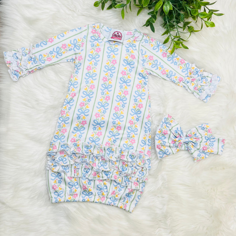 Mini Mee 2 Piece Multi-Color Floral Bow Gown Set