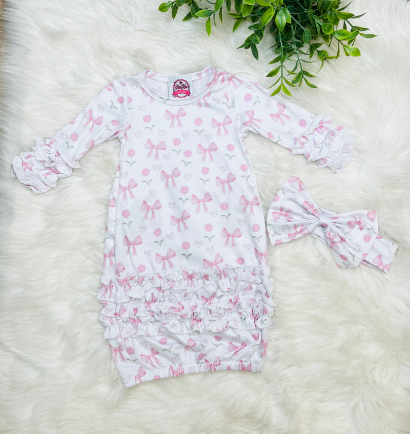 Mini Mee 2 Piece Pink Floral And Bow Gown Set
