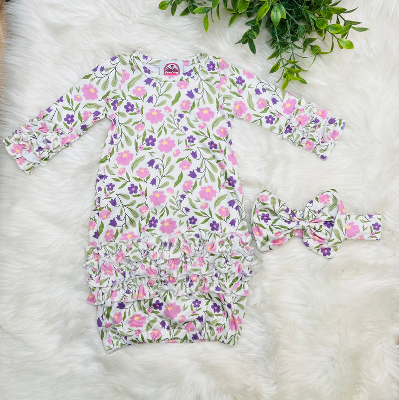 Mini Mee 2 Piece Purple Floral Gown Set