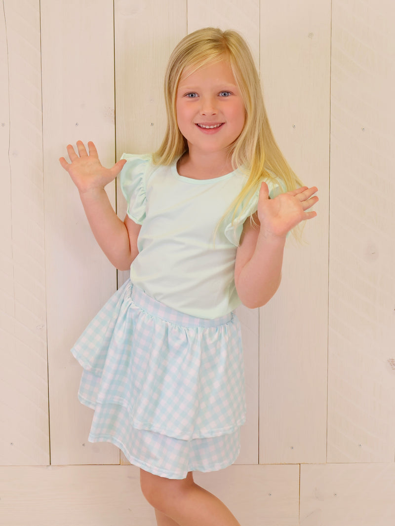 Mint Plaid Active Skort Set Girls