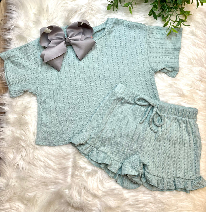 Mint ribbed ruffled set by good girl