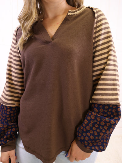 Mocha Leopard Print Sleeve Pullover Top - Sweater