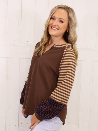 Mocha Leopard Print Sleeve Pullover Top - Sweater