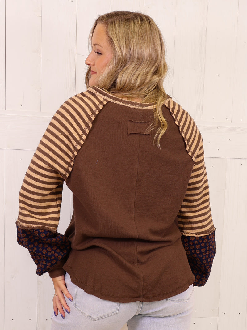 Mocha Leopard Print Sleeve Pullover Top - Sweater