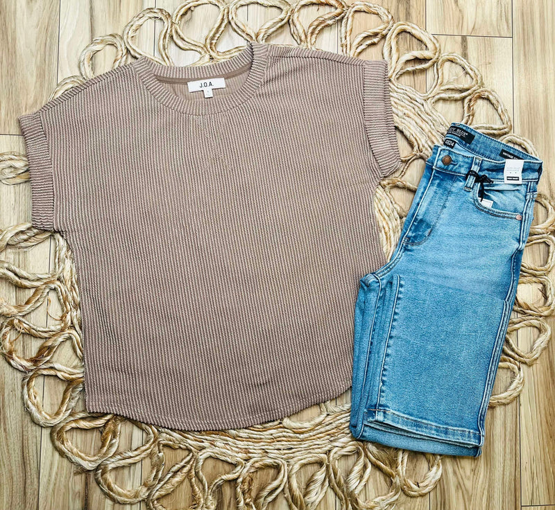 Mocha Ribbed Cuff Sleeve Top