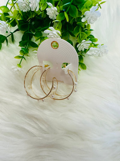 Modern Clear Hoop Earrings with Pearls - Mini Mee Boutique