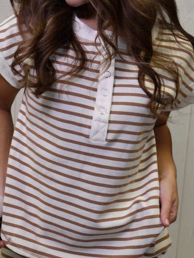 Natural Stripe Button Top Short Set